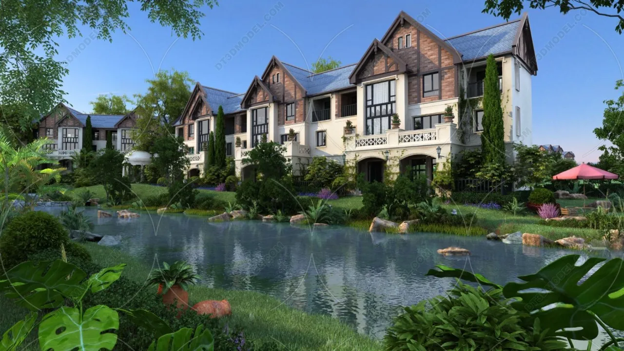 Europe Style Villa 3D Model - 3D Blocks - 114