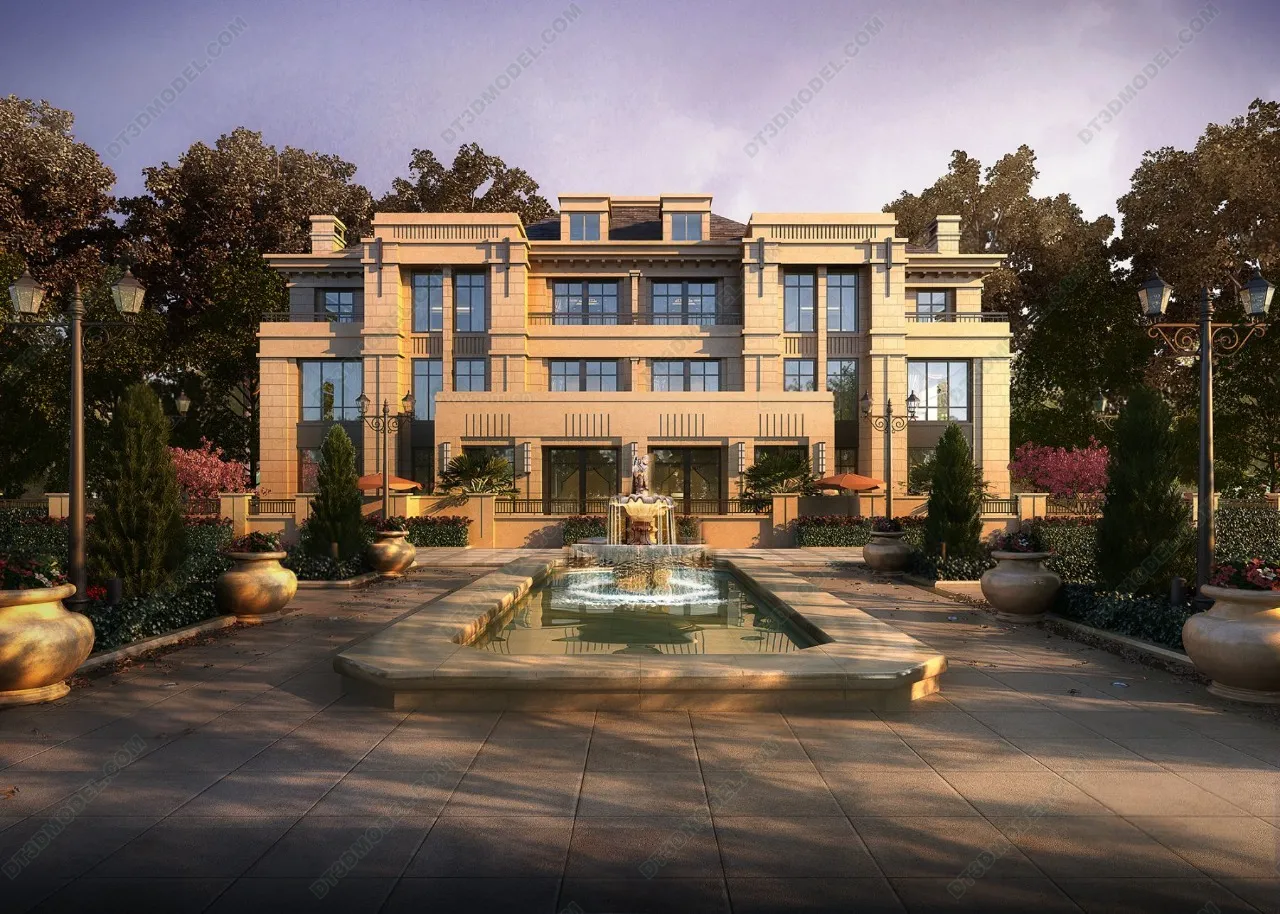 Europe Style Villa 3D Model - 3D Blocks - 123