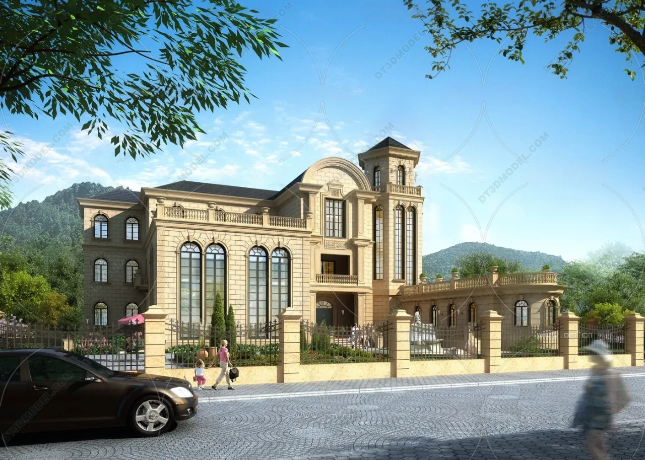 Europe Style Villa 3D Model - 3D Blocks - 124