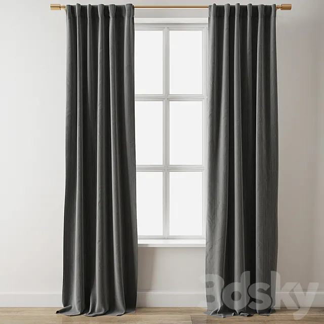 European Flax Linen Graduated Stripe Curtain-West Elm 3D Model