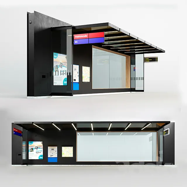 European Tram Stop 3D Model