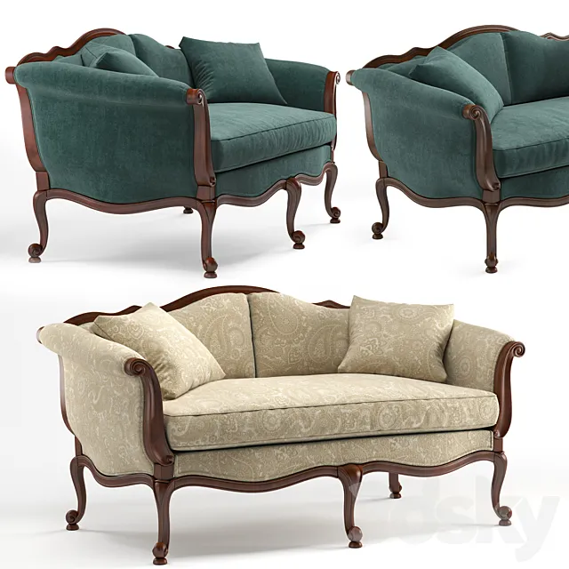 Evette Settee sofa by Ethan Allen 3D Model