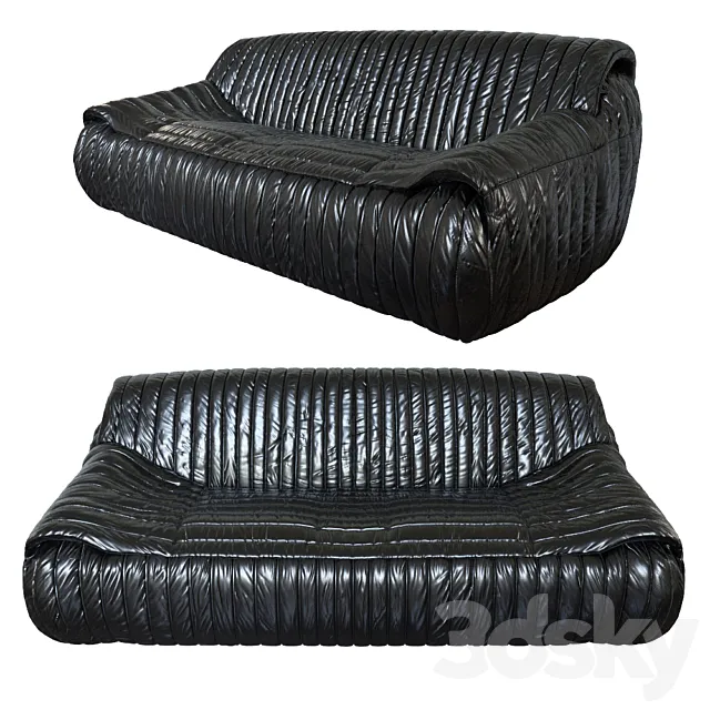 Exclusive & Organic 1970s Leather Sofa by Cinna France 3D Model