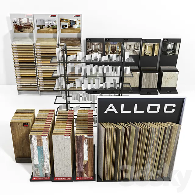 Exhibition stands with samples of laminate porcelain tile stucco molding 3D Model