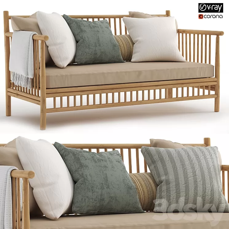 Exotan Bamboo Loungeset-garden bench-01 3D Model