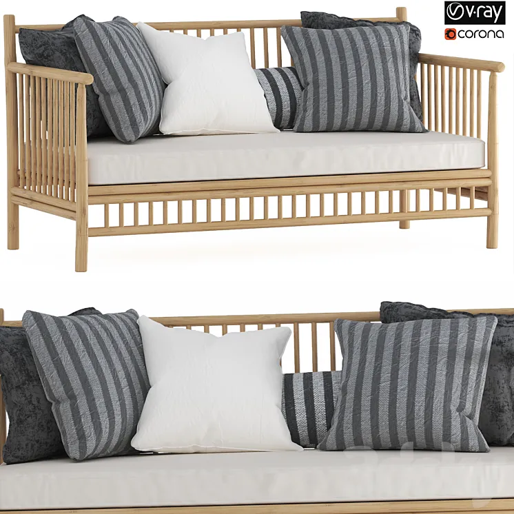 Exotan Bamboo Loungeset-garden bench-02 3D Model Free