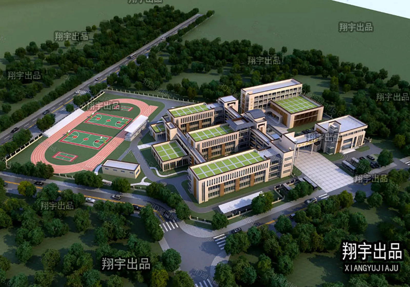 Exterior 3D Models of Shool – 3D Scenes – 054 – VRAY