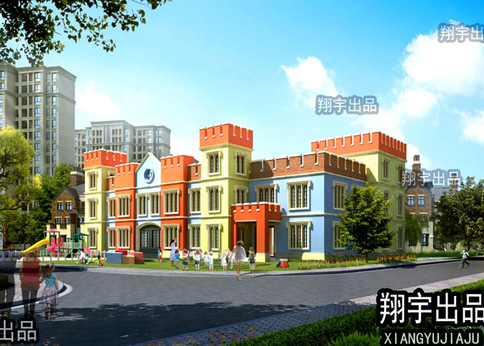 Exterior 3D Models of Shool – 3D Scenes – 056 – VRAY
