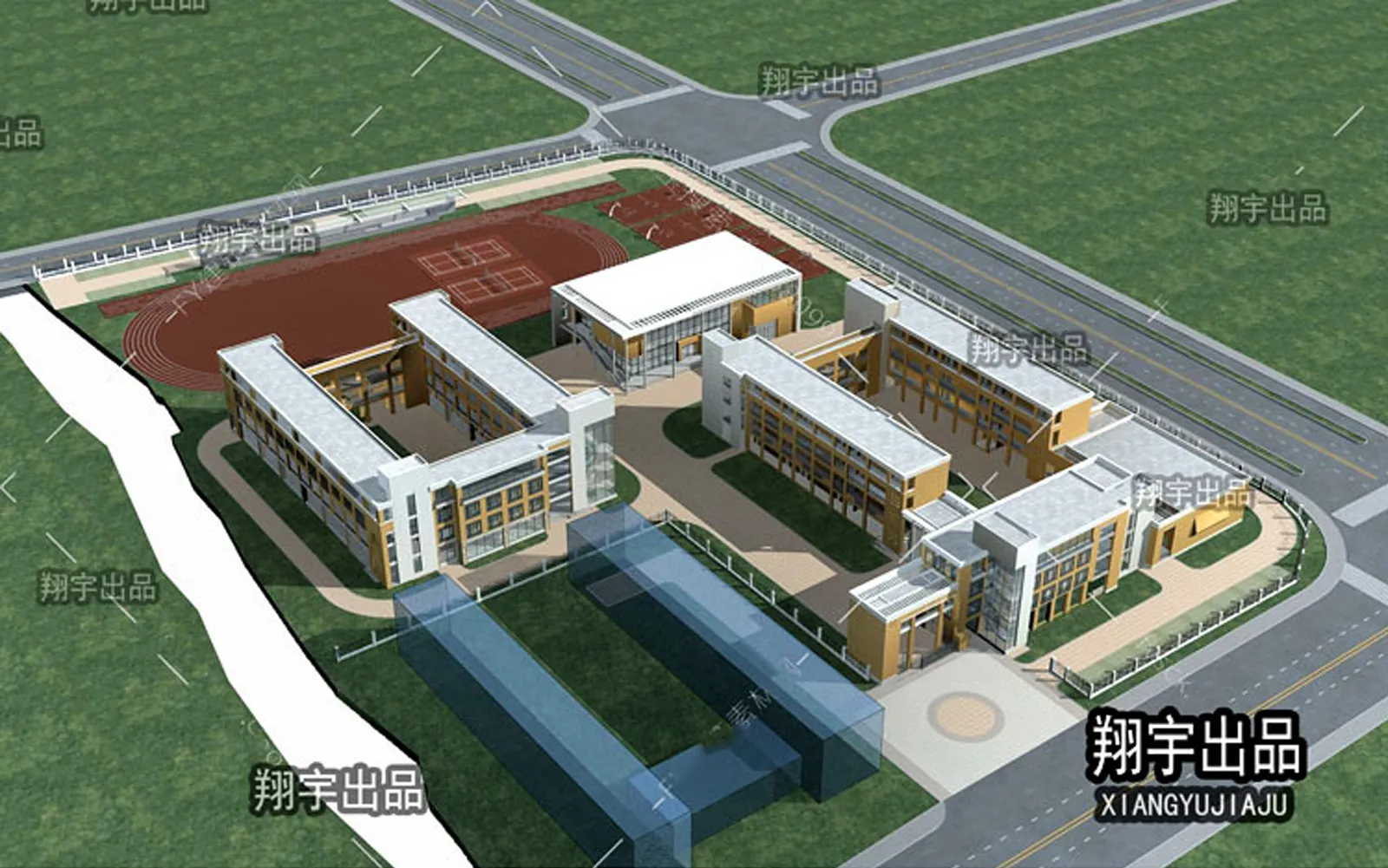 Exterior 3D Models of Shool – 3D Scenes – 064 – VRAY