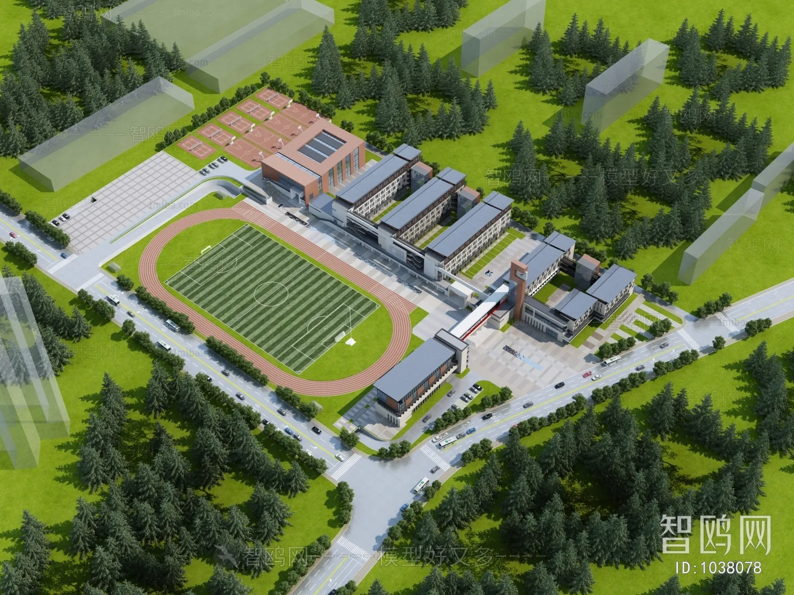 Exterior 3D Models of Shool – 3D Scenes – 066 – VRAY
