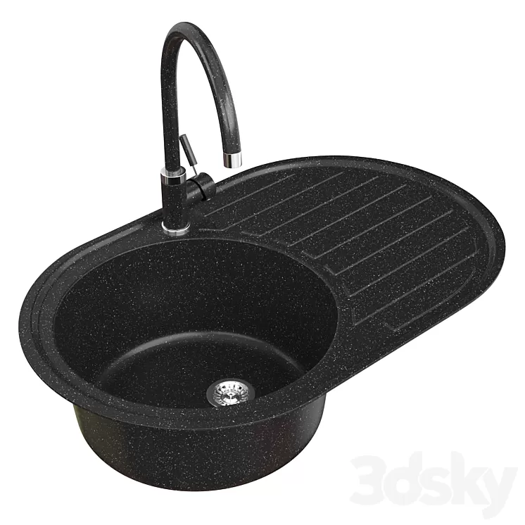 Fabiano Arc Black Sink and Faucet Fabiano Fkm Set 3D Model