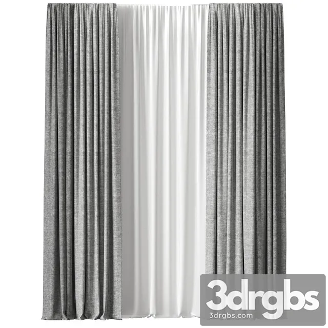 Fabric Gray Curtain 2 3D Model Free