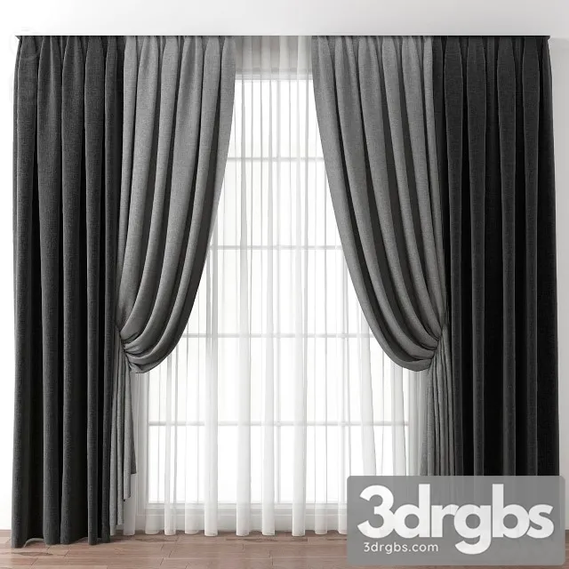 Fabric Gray Curtain 3D Model Free
