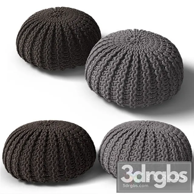 Fabric Gray Pouf 2 3D Model Free