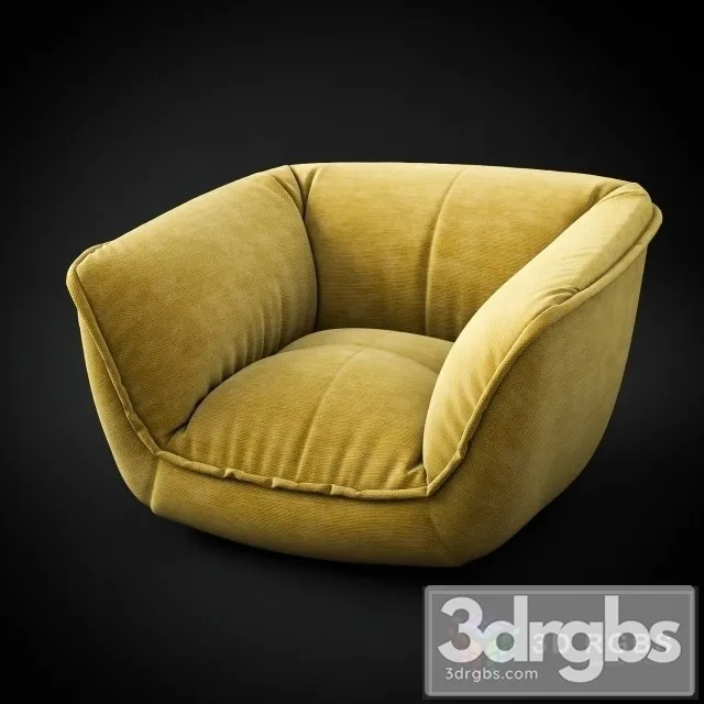 Fabric Yellow Armchair 3D Model Free