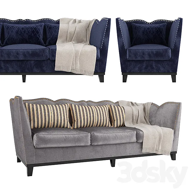 Fabrice Velvet Sofa S001 3D Model