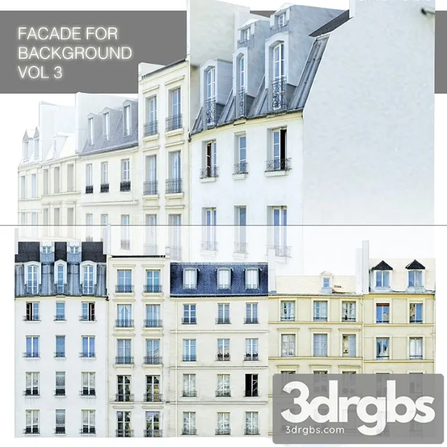 Facade For The Background Vol 3 Street Of Five Houses 3D Model Free
