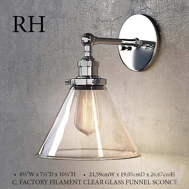FACTORY FILAMENT CLEAR GLASS FUNNEL SCONCE 3D Model