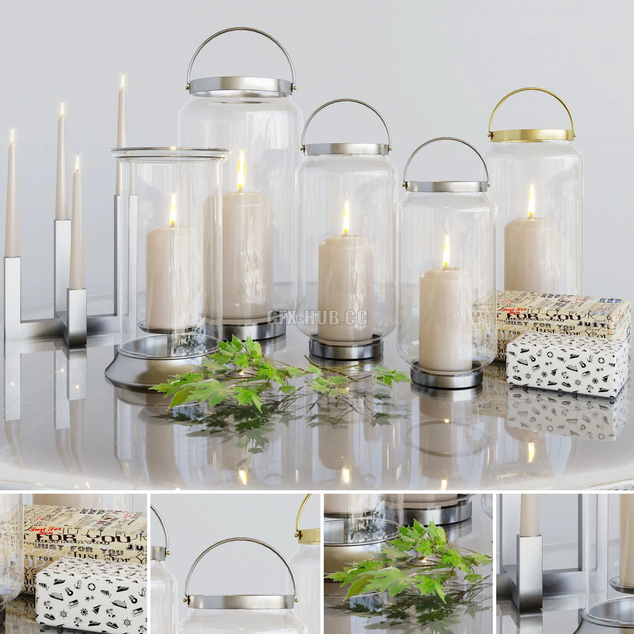Fascinating candlesticks with candles and decor 3D Model