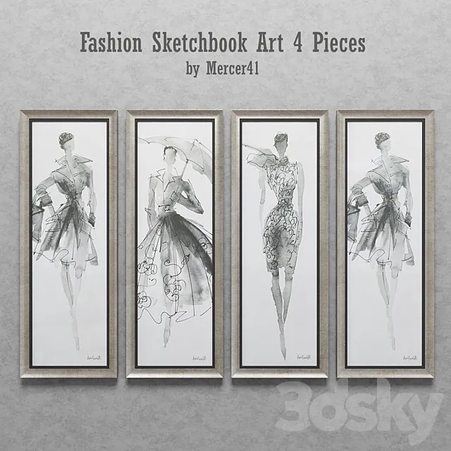 Fashion Sketchbook Art 4 Pieces 3D Model