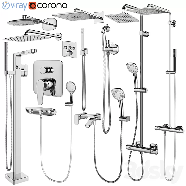 Faucets and shower systems Grohe and IDEAL standard set 146 3D Model