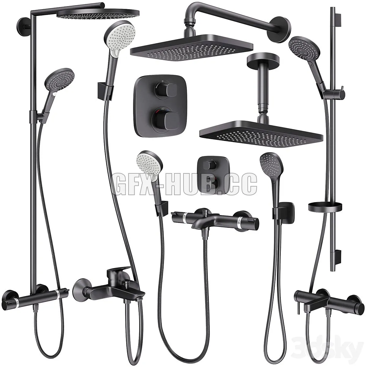 Faucets and shower systems Hansgrohe black set 168 3D Model