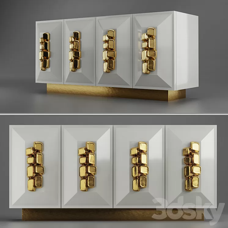 FAUSTINE CREDENZA - Modern cream lacquer with gold handles 3D Model