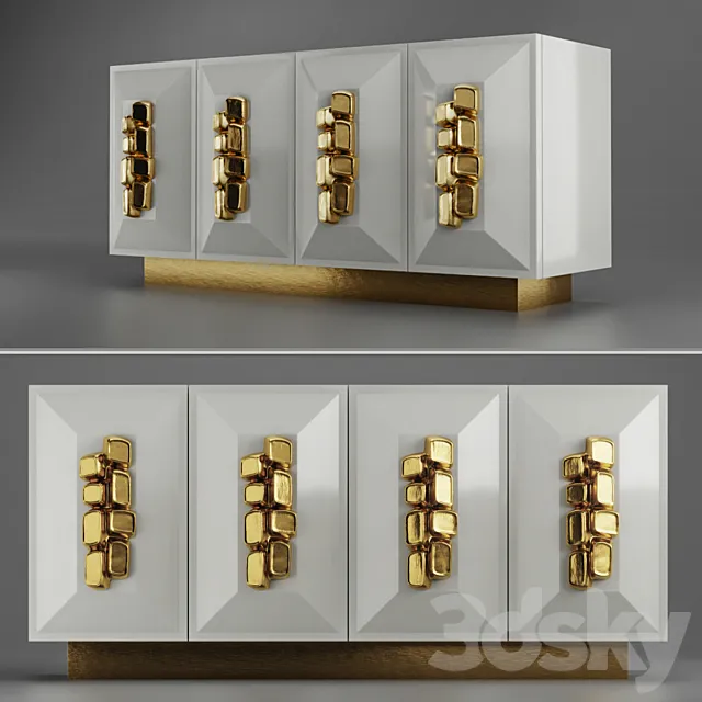 FAUSTINE CREDENZA - Modern cream lacquer with gold handles 3DModel
