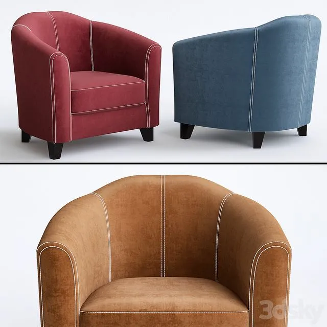 Fauteuil Club Vintage en Jeans 3D Model