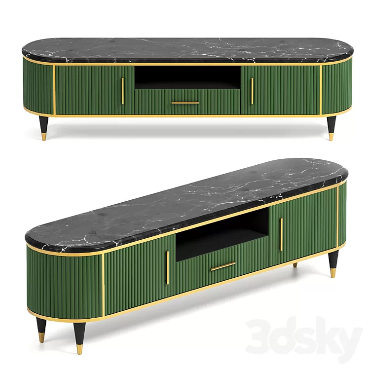 Faux Marble Top Green Media Stand 3D Model Free
