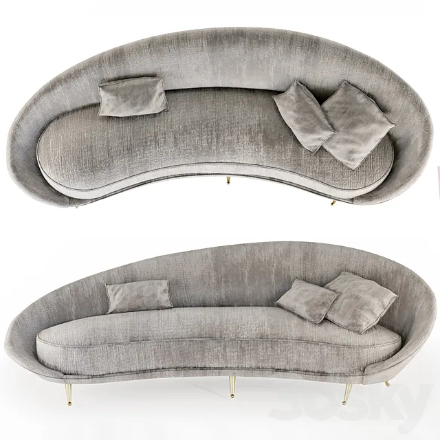 Federico Munari Sofa Curvato In Velvet Mohair And Brass Italy Circa 1950 3D Model