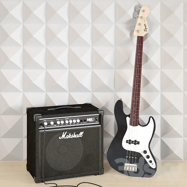 Feender BASS Guitar and Marshal COMBO 3D Model