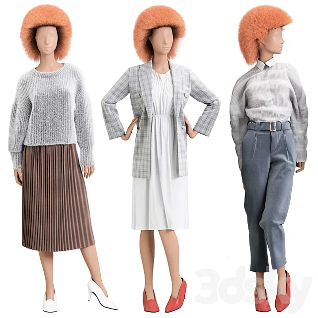 Female mannequins with clothes 3 looks 3DModel