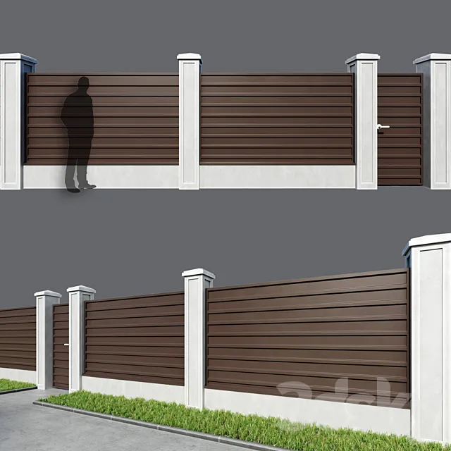 Fence made of corrugated board 5 options 3D Model