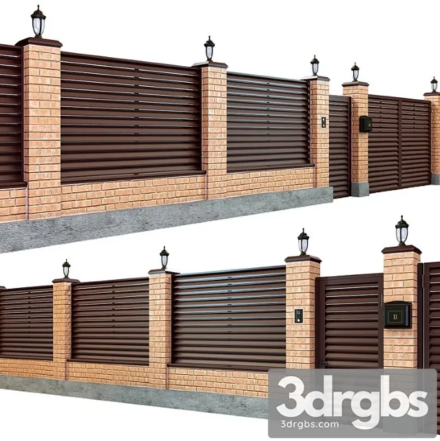 Fence With A Gate and A Wicket 7 3D Model Download