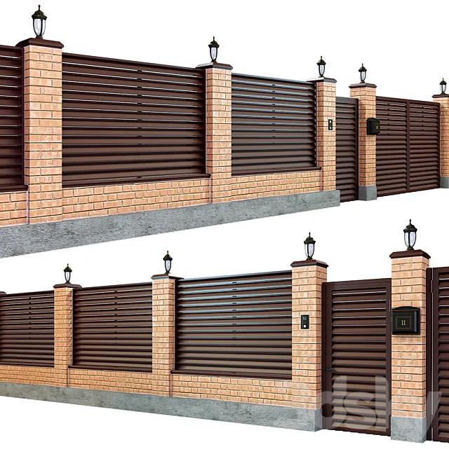 Fence with a gate and a wicket 7 3DModel