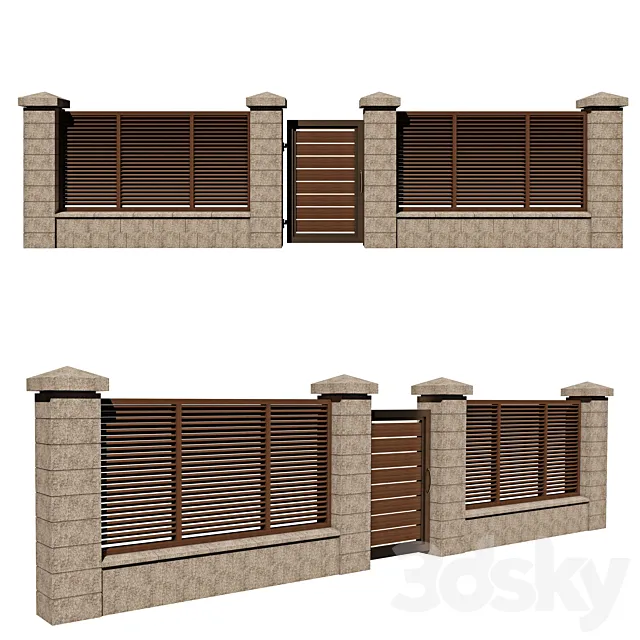 Fence with gate 3D Model