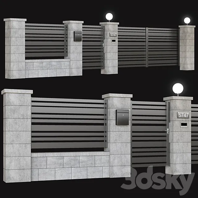Fence with gate and intercom 3D Model