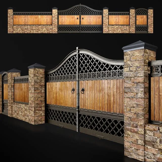 Fence with gate and wicket 3 3D Model