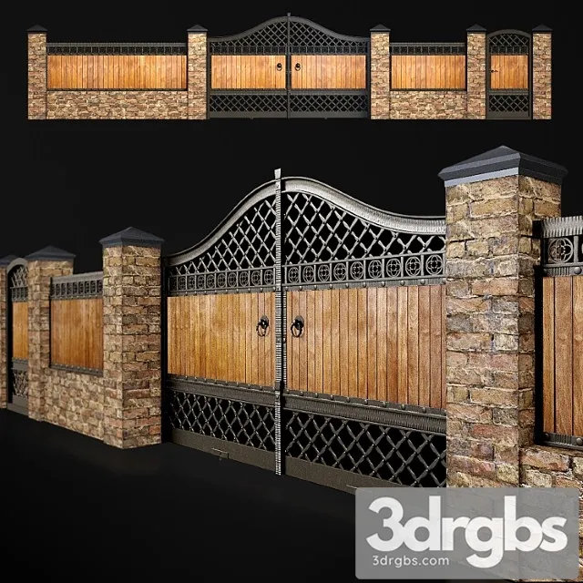 Fence With Gate and Wicket 3 3D Model Download