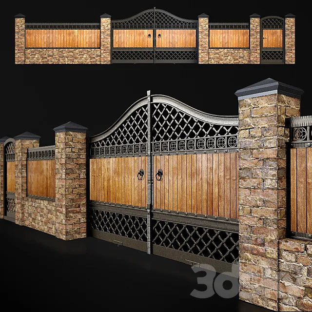 Fence with gate and wicket 3 3DModel