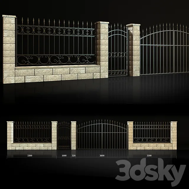 Fence with gate and wicket 4 3D Model