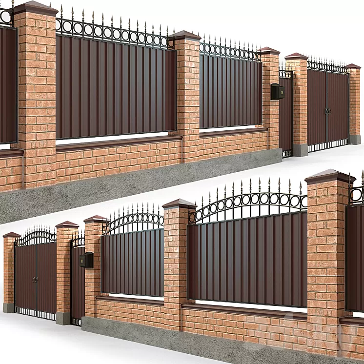 Fence with gate and wicket 5 3D Model