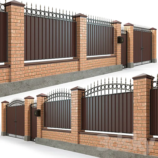Fence with gate and wicket 5 3DModel