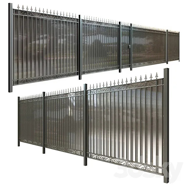 Fence with gate and wicket 6 3DModel