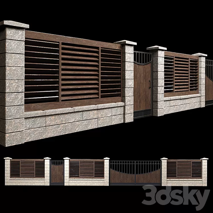 Fence with gates and wicket 2 3D Model