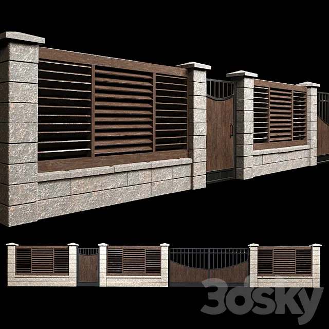 Fence with gates and wicket 2 3DModel