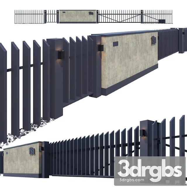 Fence With Sliding Gates 3D Model Free