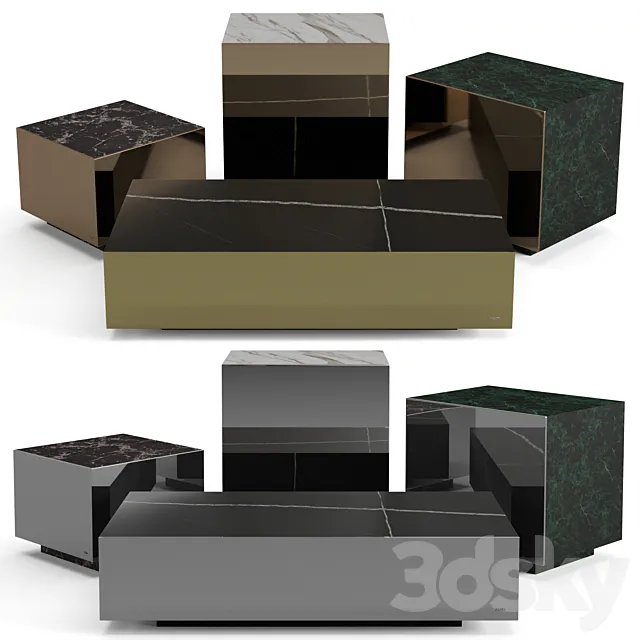 Fendi Casa Prisme marble coffee tables set 3D Model