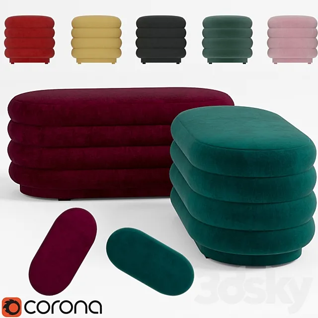 Ferm Living - Velour Pouf oval 3D Model